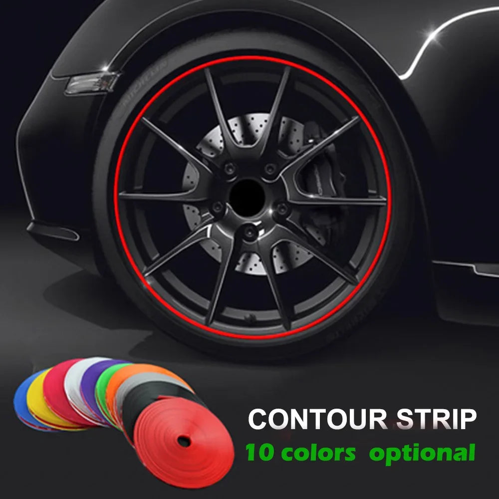 Wielrand beschermstrip gemonteerd op autovelg met rode contourstrip