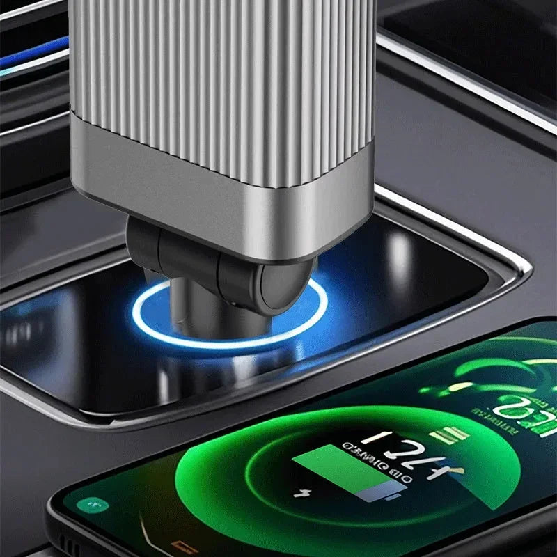 CarTech1 4-in-1 autolader - USB en USB-C aansluitingen close-up