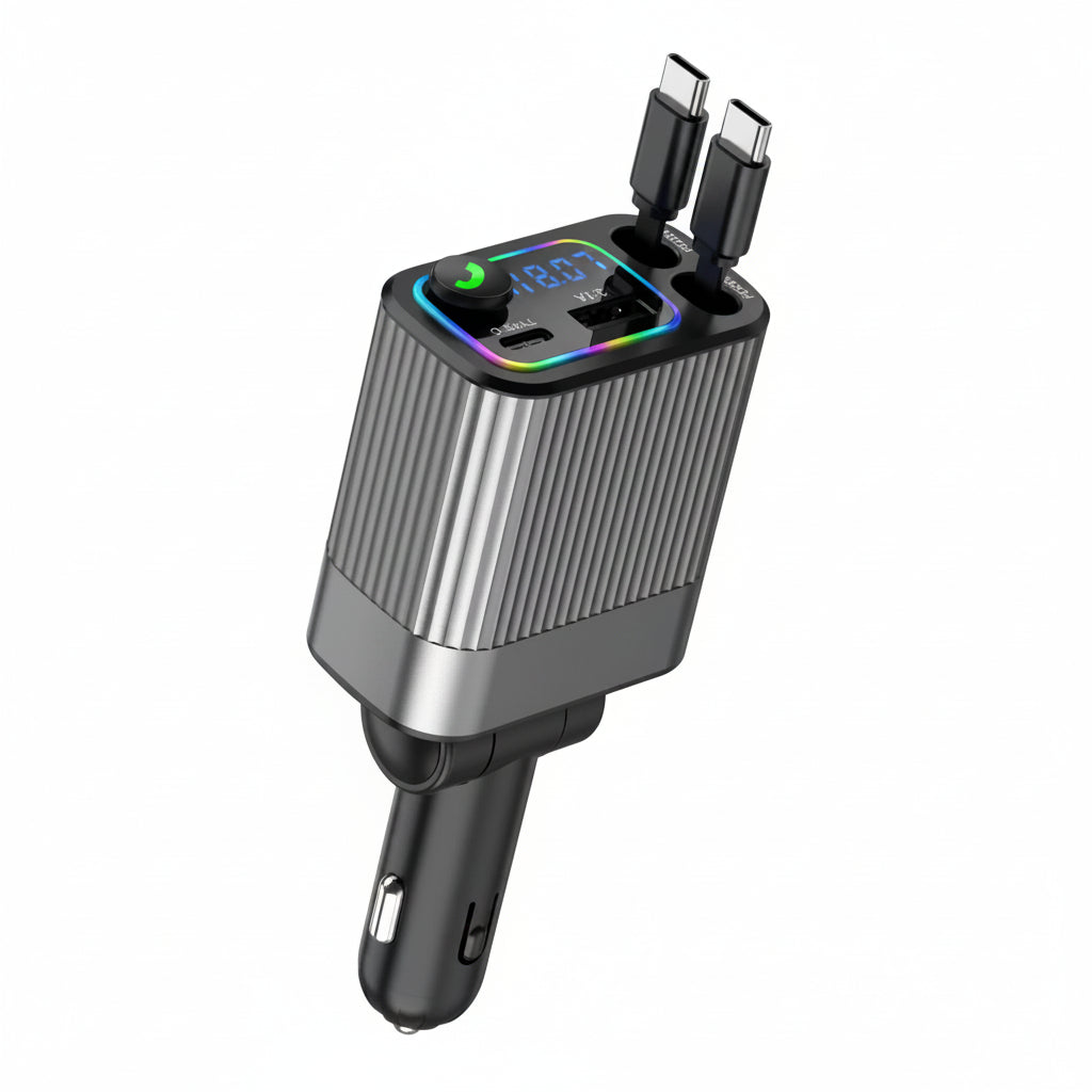 4 in 1 Car Charger Bluetooth FM Transmitter USB Type C Fast Charging Adapter with Digital Display Charge Cigarette Lighter